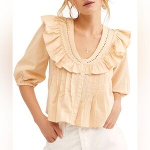 Free People Sylvia Cotton Ruffle Blousein Peach Bohemian Cottagecore S